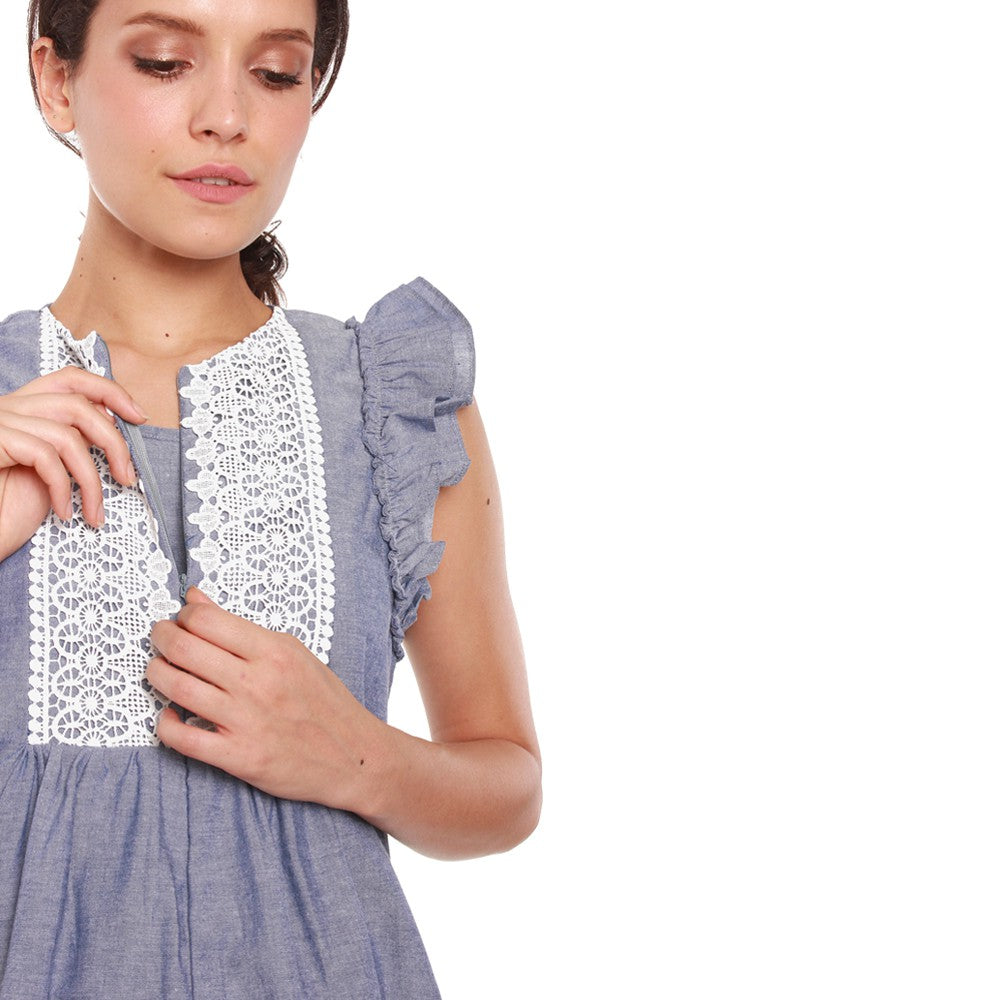 Bove Ruffles Sleeves Daryl Top Blue / Baju Hamil Impor Merk Spring Maternity