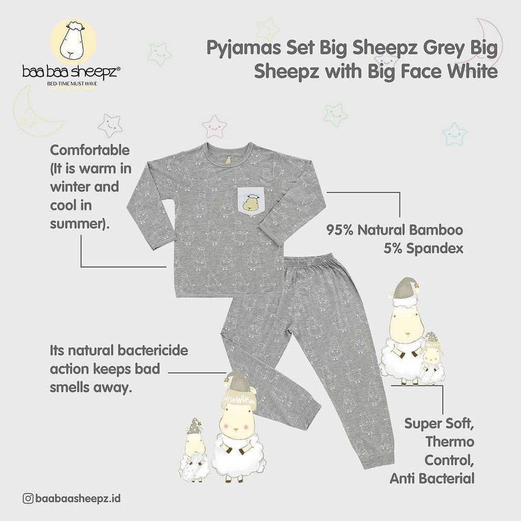 Pyjamas Set Grey Big Sheepz Pocket Baabaasheepz / Piyama Grey Baabaasheepz