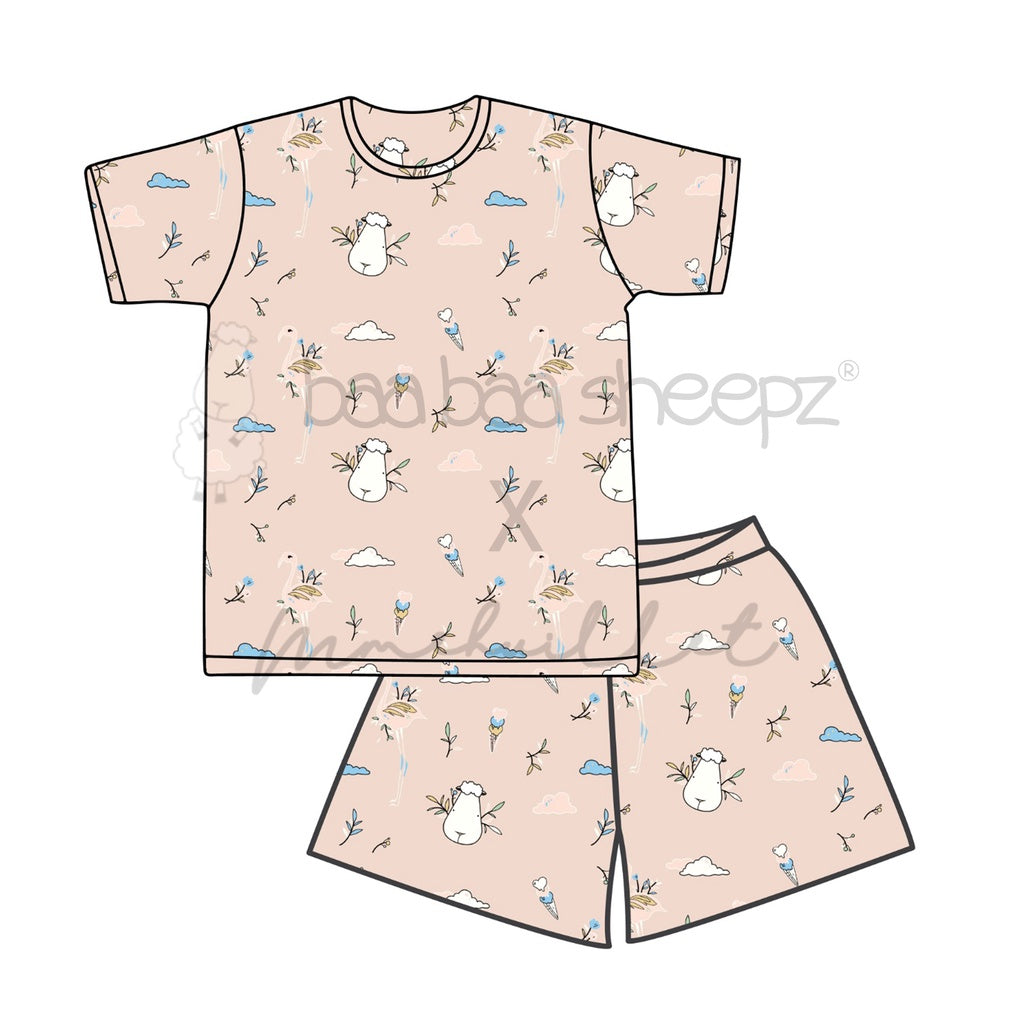 Baabaasheepz Pyajamas Set Short Sleeve Flamingo Adult / Set Pakaian Dewasa Mmehuillet