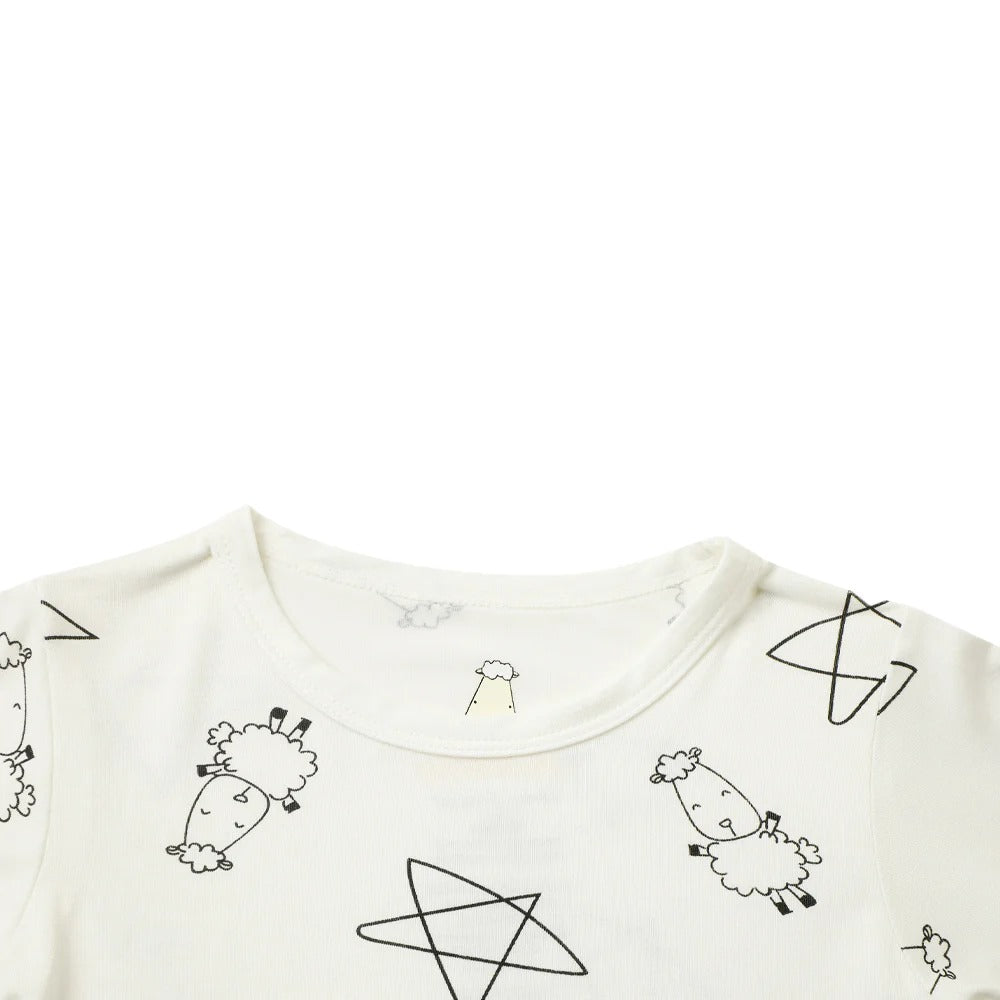 Baabaasheepz Pyjamas Set Short Sleeve Cute Big Star Sheepz White - 6-12BULAN