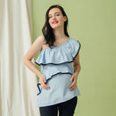 DAVINA OFF SHOULDER PEPLUM TOP BLUE