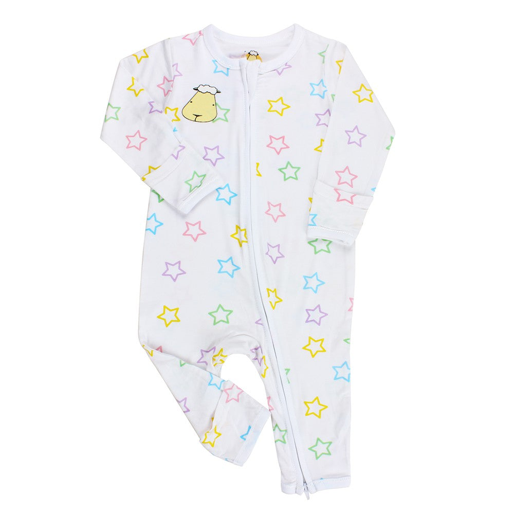 Romper Zipper White Baabaasheepz  / Romper Bayi Resleting Baabaasheepz