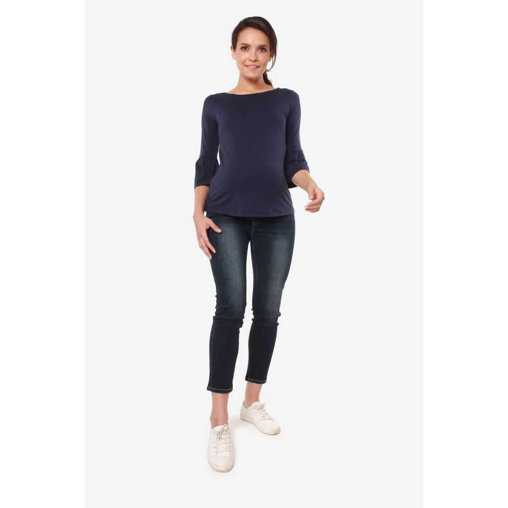 Spring Maternity Long Bell Sleeves Aada Top Black & Navy / Baju Hamil Premium
