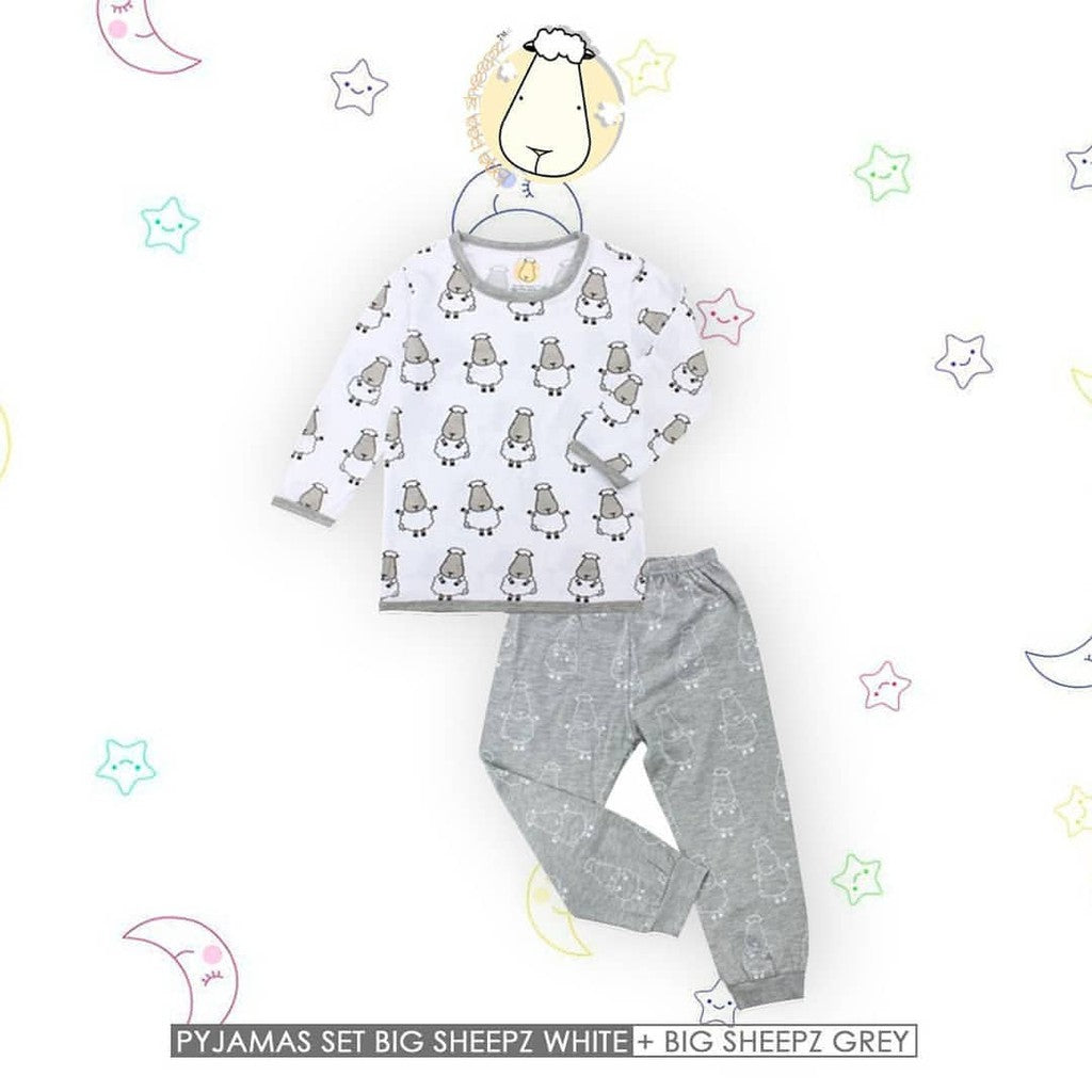 Pyjamas Bamboo Set White Big Sheepz  / Pyjamas Anak / Baju Tidur Anak Baa Baa Sheepz