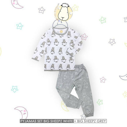 Pyjamas Bamboo Set White Big Sheepz  / Pyjamas Anak / Baju Tidur Anak Baa Baa Sheepz