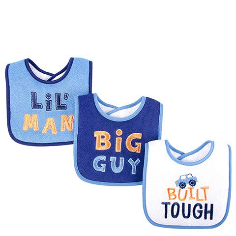 Luvena Fortuna 3 pk Terry Backed Bibs – Lil Man / Celemek Makan Bayi