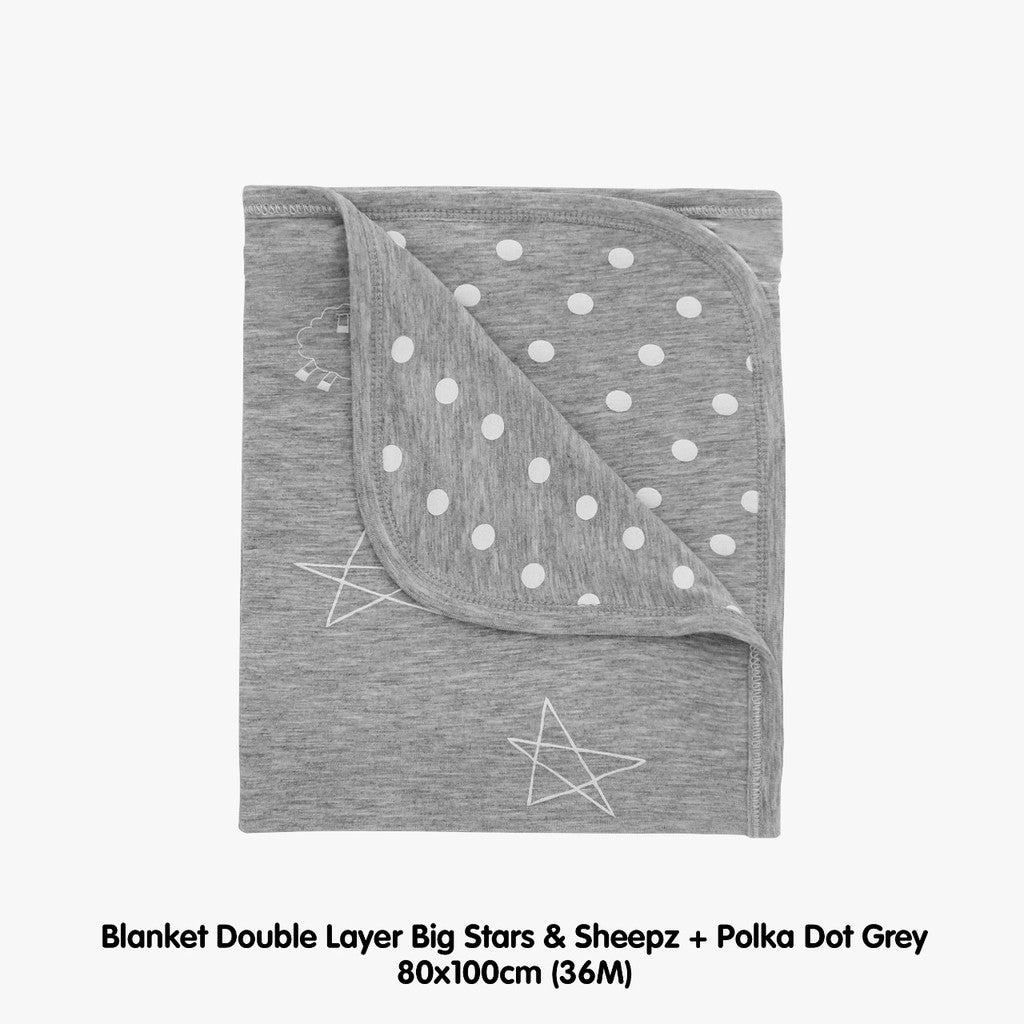 Double Layer Blanket Grey 36M Baa Baa Sheepz / Selimut Bayi 80X100cm