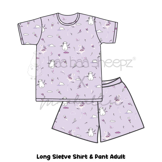 PYJAMAS SET SHORT SLEEVE SHIRT & PANTS FLAMINGO / PIYAMA DEWASA FLAMINGO BAABAASHEEPZ