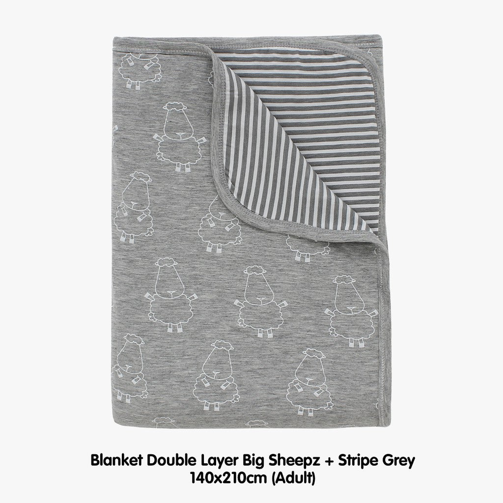 Double Layer Blanket Grey Adult 140x210CM Baa Baa Sheepz / Selimut Dewasa Baa Baa Sheepz