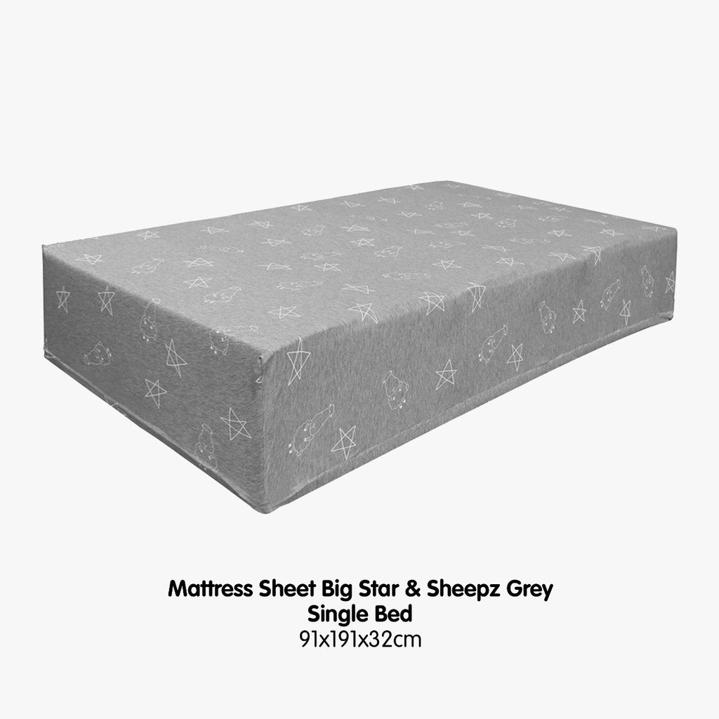 Mattress Sheet Grey Single Bed Baa Baa Sheepz / Sprei Baabaasheepz