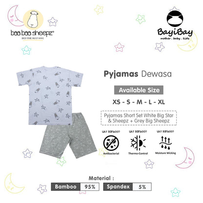 Pyjamas Set Bamboo Short Sleeve White Baa Baa Sheepz / Piyama Dewasa, Baju Tidur Baa Baa Sheepz