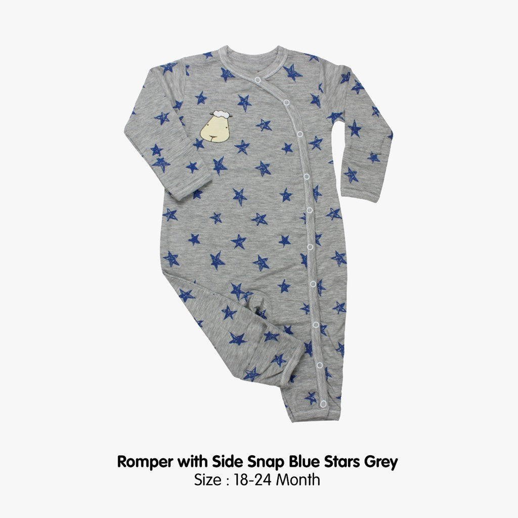 Baabaasheepz Bamboo Romper Side Snap Grey / Romper Kancing Kanan Anak Baabaasheepz