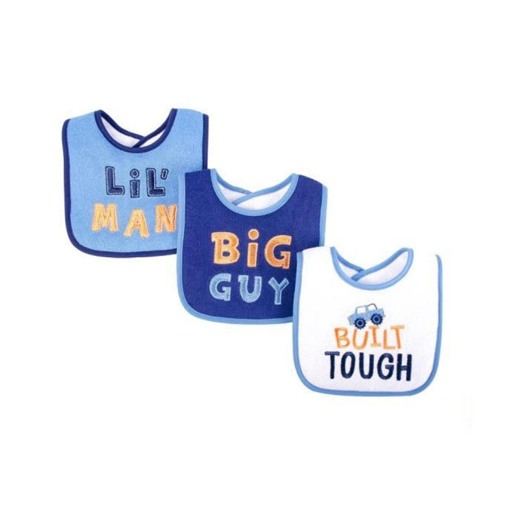 Luvena Fortuna 3 pk Terry Backed Bibs – Lil Man / Celemek Makan Bayi