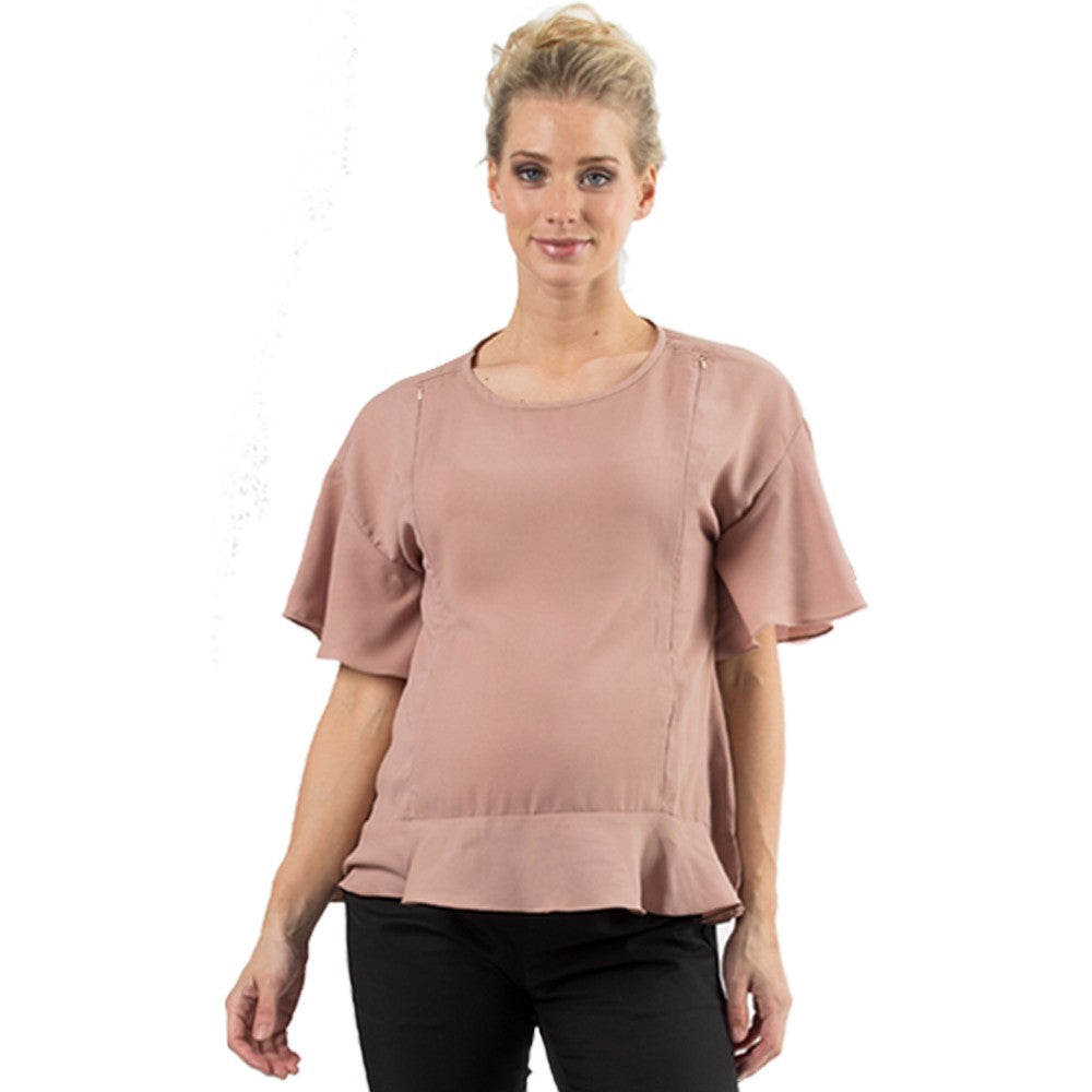 Spring Maternity Flounce Sleeves Derby Top Dust Pink / Baju Hamil Impor / ETN2002