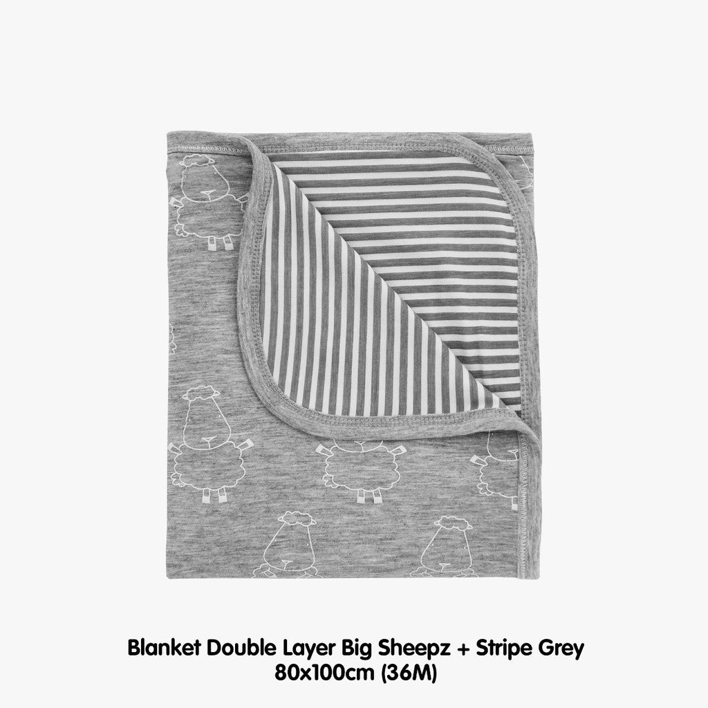 Double Layer Blanket Grey 36M Baa Baa Sheepz / Selimut Bayi 80X100cm