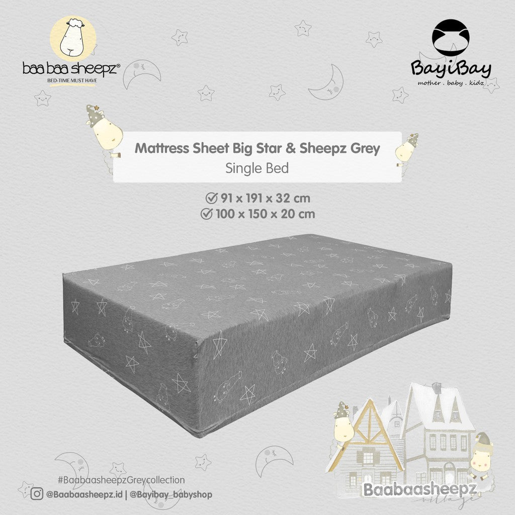 Mattress Sheet Grey Single Bed Baa Baa Sheepz / Sprei Baabaasheepz