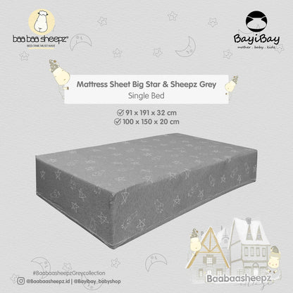 Mattress Sheet Grey Single Bed Baa Baa Sheepz / Sprei Baabaasheepz