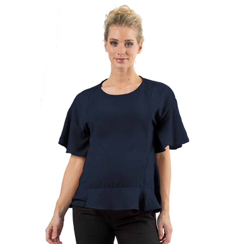 Spring Maternity Flounce Sleeves Derby Top Navy / Baju Hamil Impor