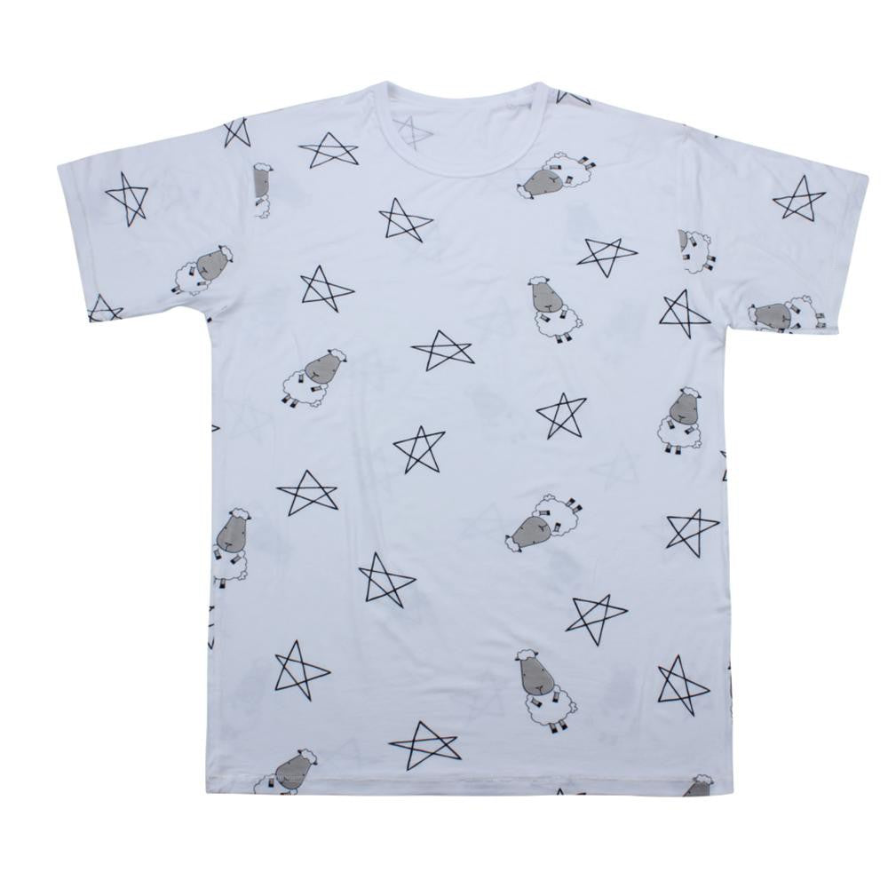 Pyjamas Set Bamboo Short Sleeve White Baa Baa Sheepz / Piyama Dewasa, Baju Tidur Baa Baa Sheepz