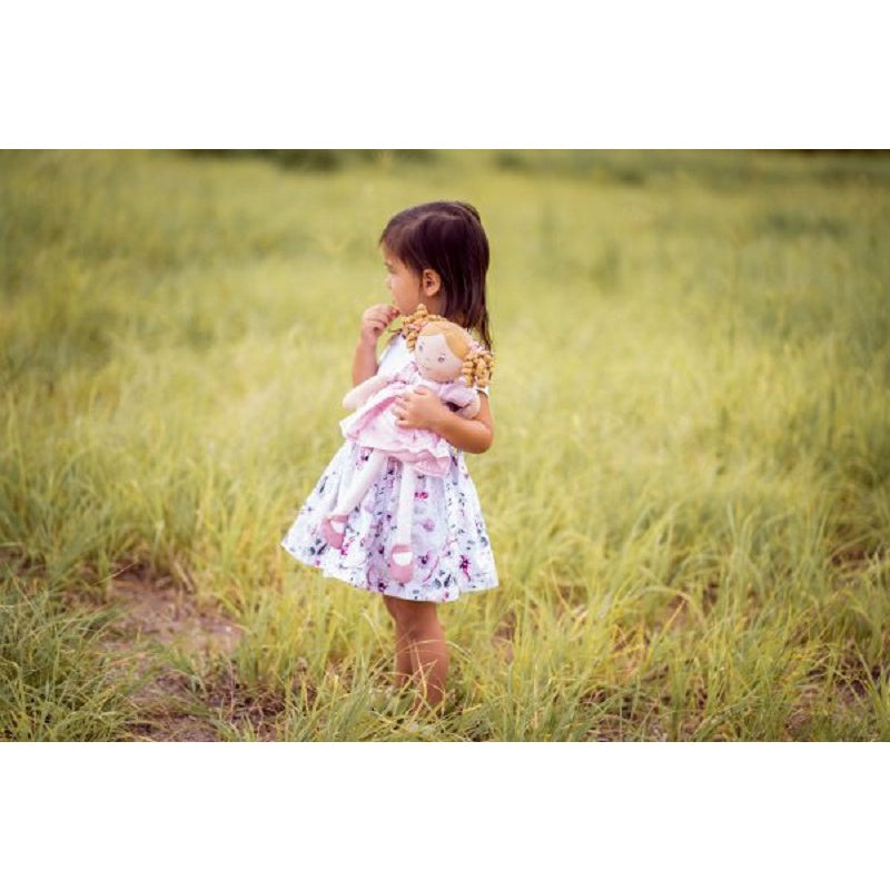 Bonikka Linen Dolls - Bonikka Amelia Lt. Brown Hair Doll in Pink Linen Dress