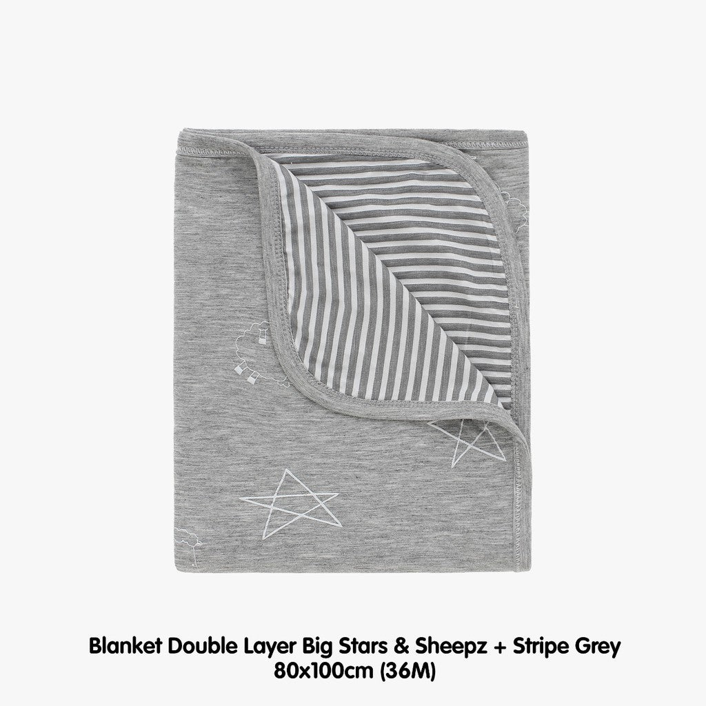 Double Layer Blanket Grey 36M Baa Baa Sheepz / Selimut Bayi 80X100cm