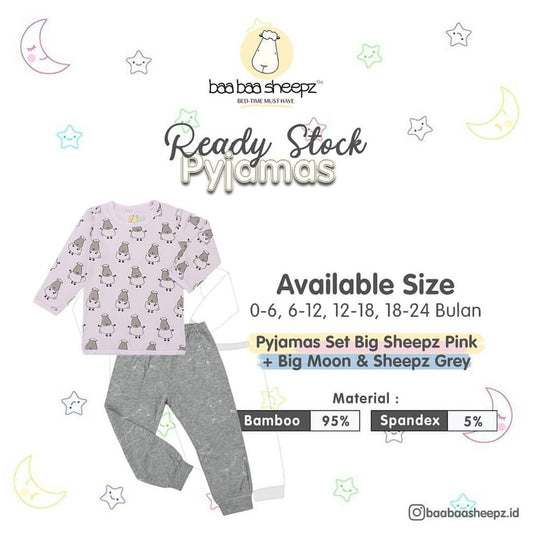 Pyjamas Set Bamboo Big Sheepz Pink Baa Baa Sheepz / Piyama Anak / Baju Tidur