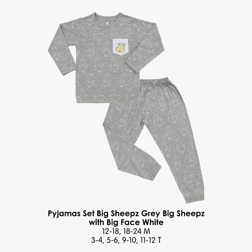 Pyjamas Set Grey Big Sheepz Pocket Baabaasheepz / Piyama Grey Baabaasheepz