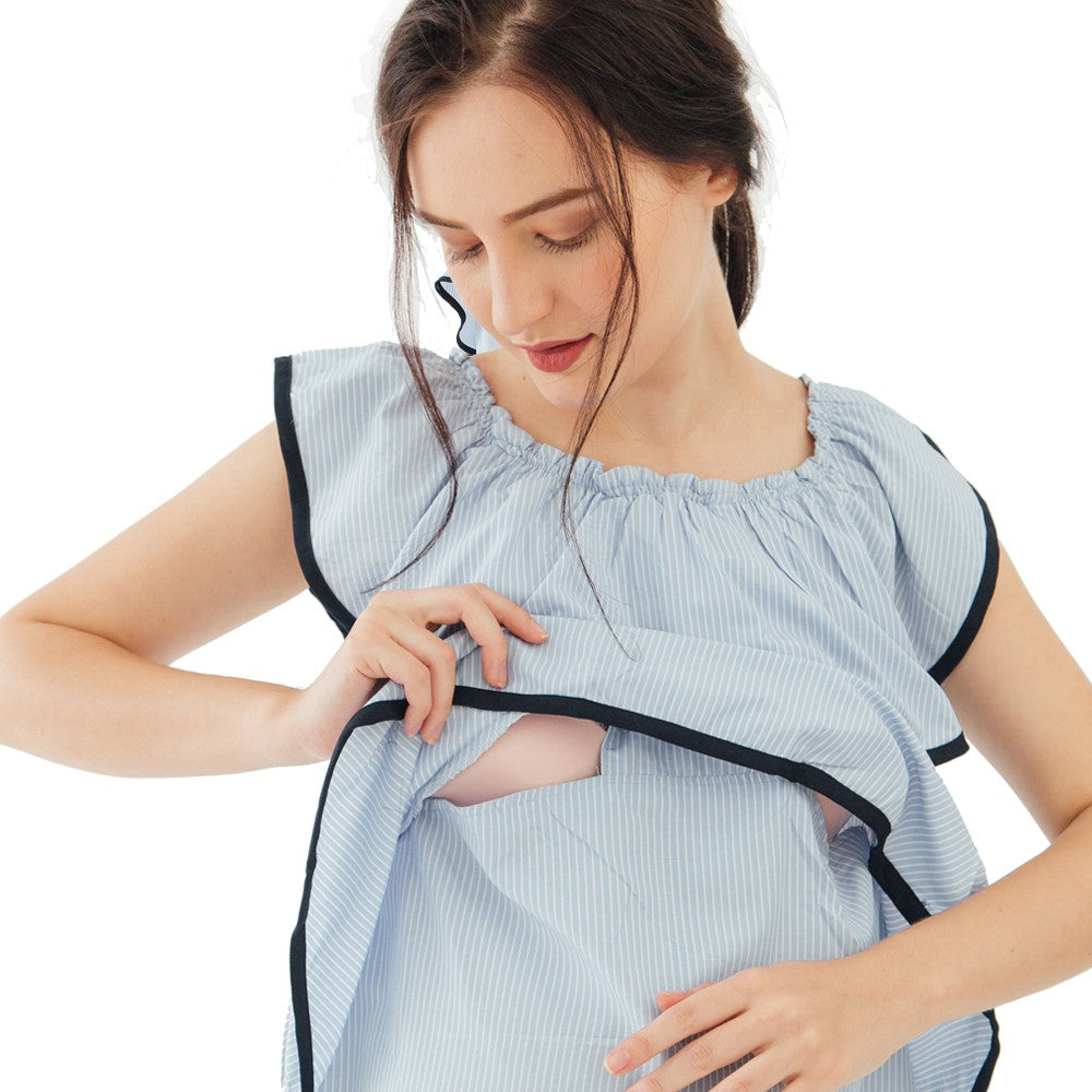 Bove Davina Off Shoulder Peplum Top Blue / Baju Menyusui Impor