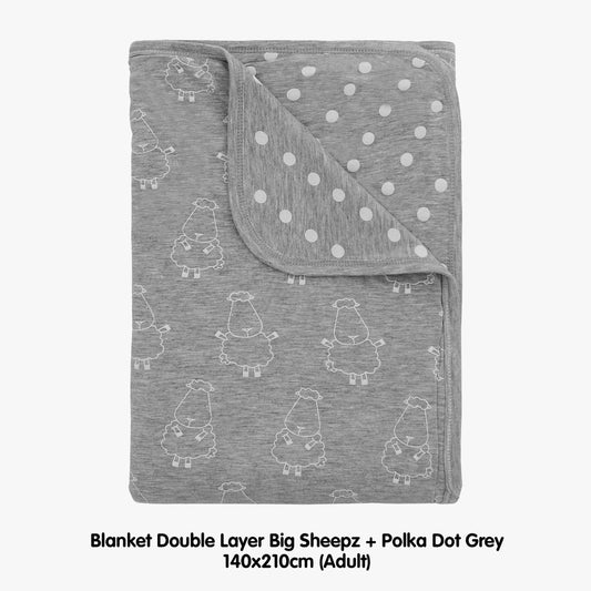 Double Layer Blanket Grey Adult 140x210CM Baa Baa Sheepz / Selimut Dewasa Baa Baa Sheepz