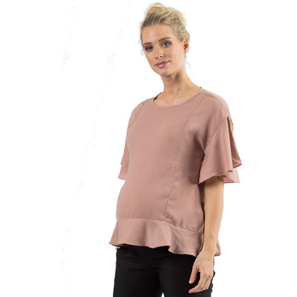Spring Maternity Flounce Sleeves Derby Top Dust Pink / Baju Hamil Impor / ETN2002