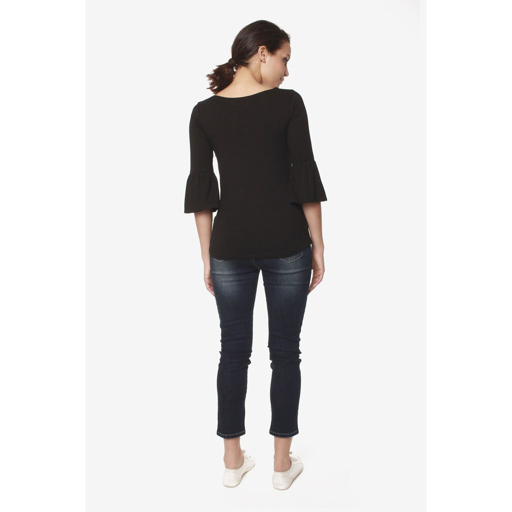 Spring Maternity Long Bell Sleeves Aada Top Black & Navy / Baju Hamil Premium