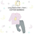 Pyjamas Set Bamboo Pink Big Face + Grey Polka Dot / Piyama Anak / Baju Tidur Baa Baa Sheepz