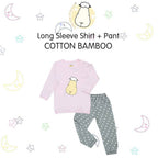 Pyjamas Set Bamboo Pink Big Face + Grey Polka Dot / Piyama Anak / Baju Tidur Baa Baa Sheepz