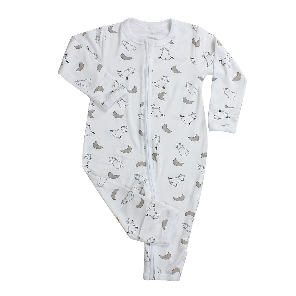 Romper Zipper White Baabaasheepz  / Romper Bayi Resleting Baabaasheepz