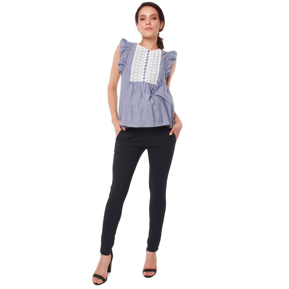 Bove Ruffles Sleeves Daryl Top Blue / Baju Hamil Impor Merk Spring Maternity