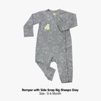 Baabaasheepz Bamboo Romper Side Snap Grey / Romper Kancing Kanan Anak Baabaasheepz