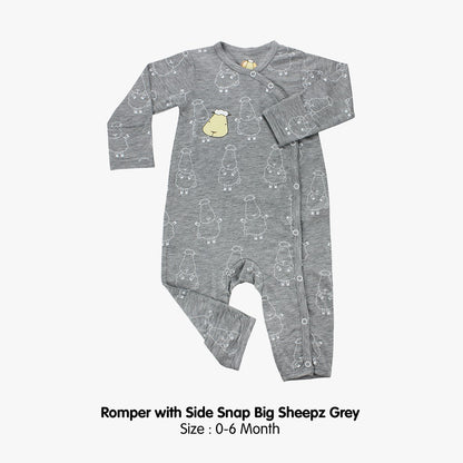 Baabaasheepz Bamboo Romper Side Snap Grey / Romper Kancing Kanan Anak Baabaasheepz
