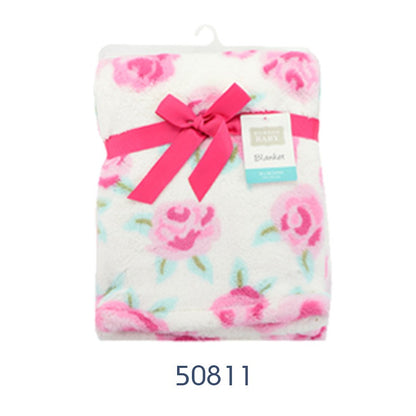 Luvable Friends Hudson Baby Super Plush Blanket Pink Roses / Selimut Bayi