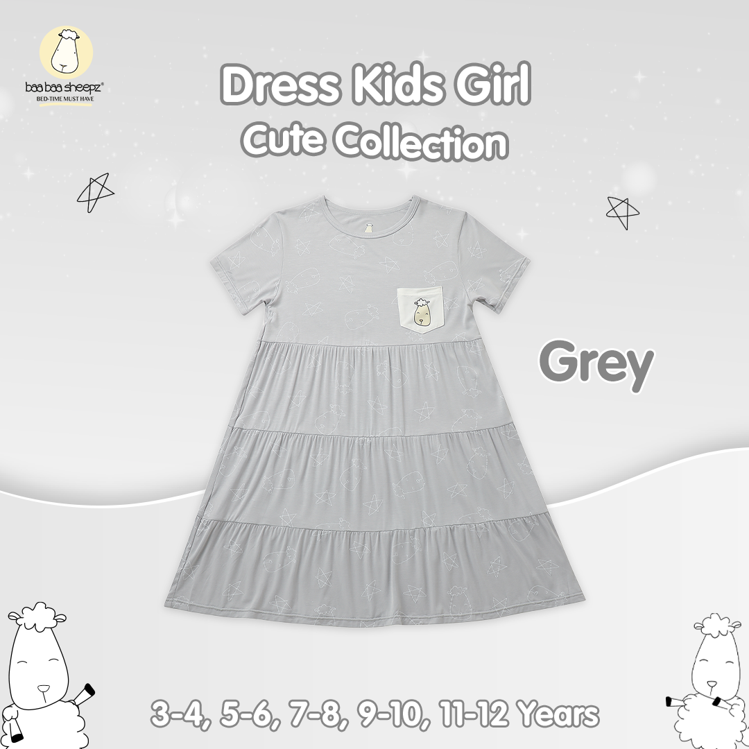 BBS Tiered Dress Cute Big Star & Head Grey Kids 3-12 Years
