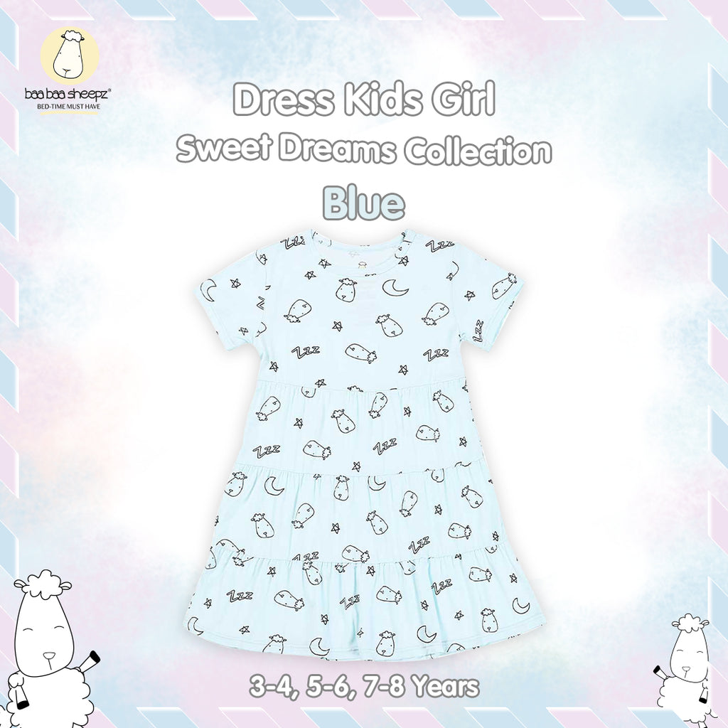 BBS Tiered Dress Sweet Dreams Baa Baa Blue 3–8 Years