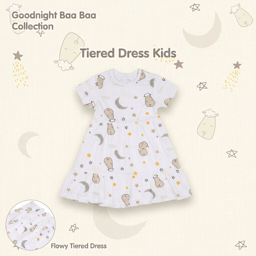 BBSTiered Dress Goodnight Baa Baa White Kids 3-12 Years