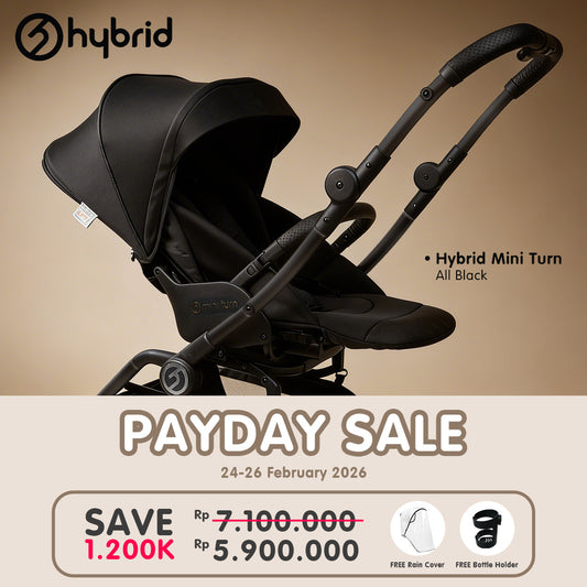 Hybrid Stroller Mini Turn Black Chassic Black (Include Raincover + Cup Holder + Front Armrest) / Stroller Anak