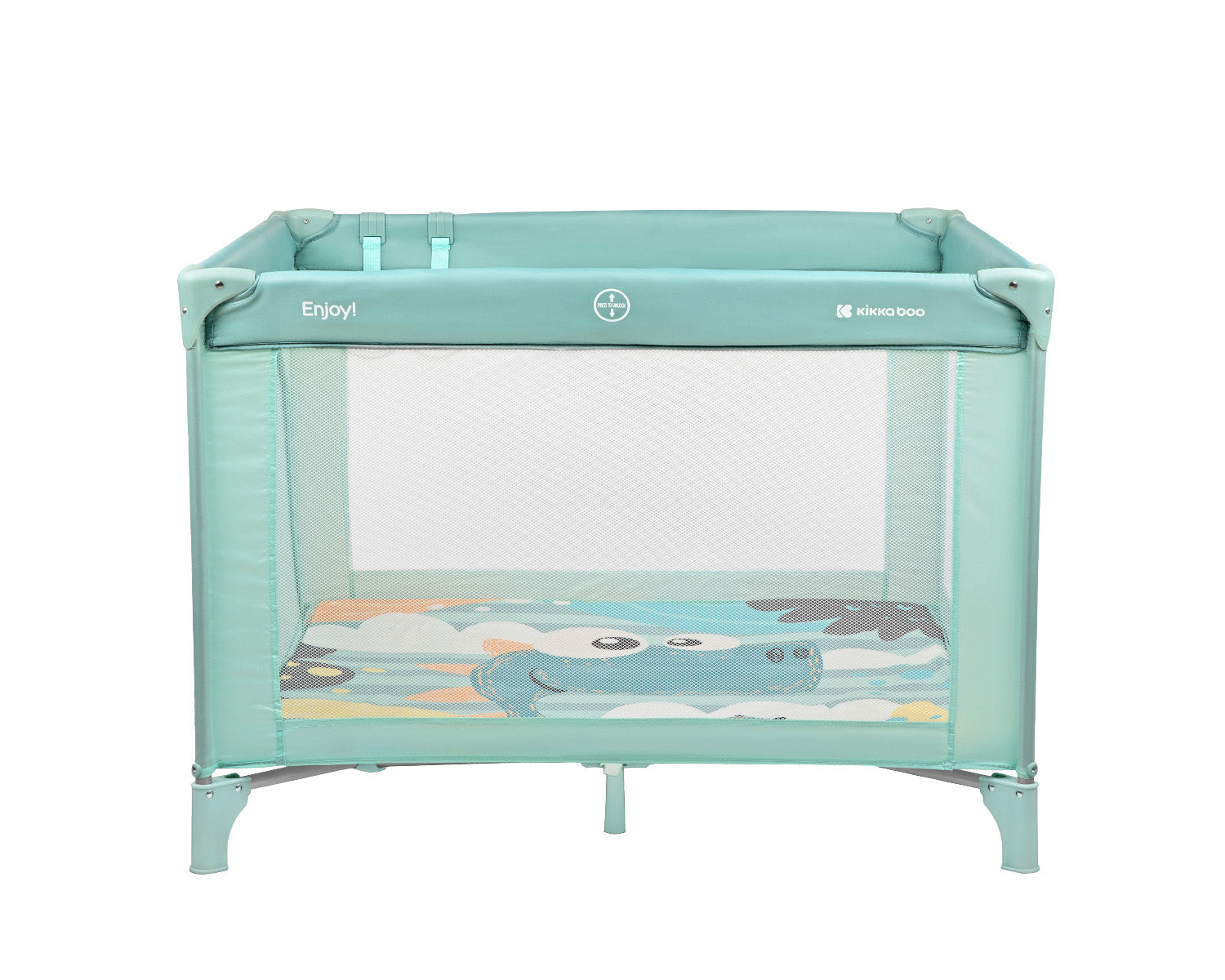 Kikkaboo Baby Cot Playpen Enjoy Beige Bear / Grey Cat / Mint Dino 2023