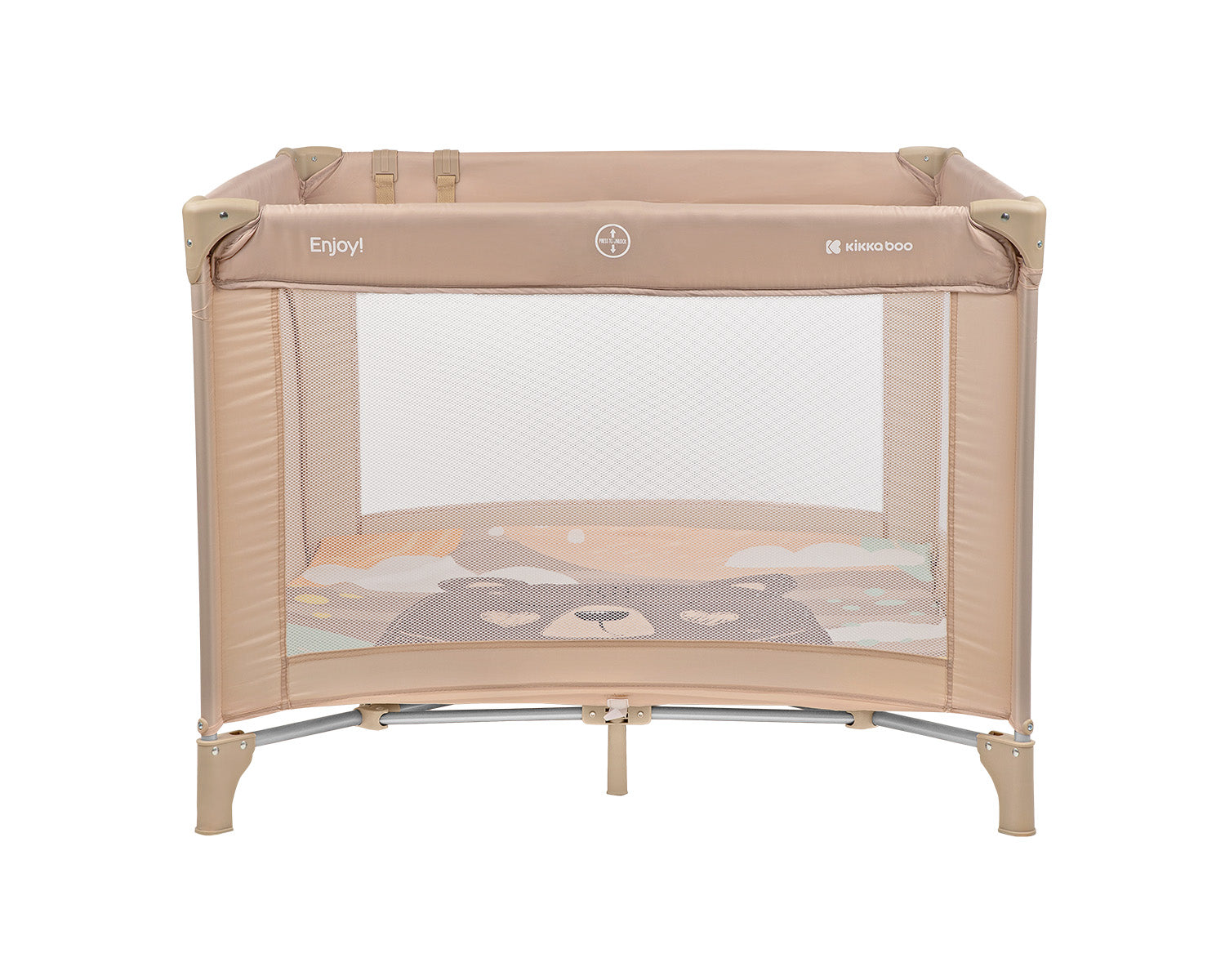 Kikkaboo Baby Cot Playpen Enjoy Beige Bear / Grey Cat / Mint Dino 2023