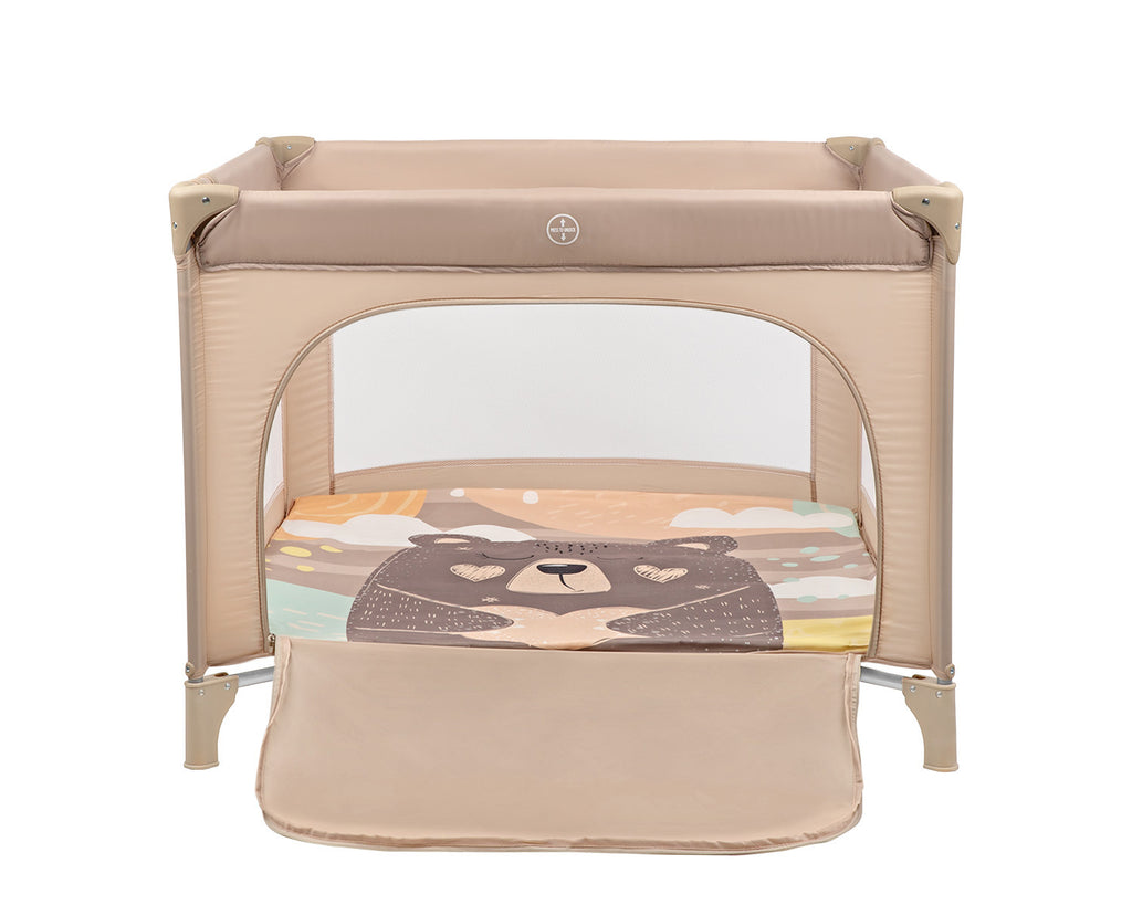 Kikkaboo Baby Cot Playpen Enjoy Beige Bear / Grey Cat / Mint Dino 2023