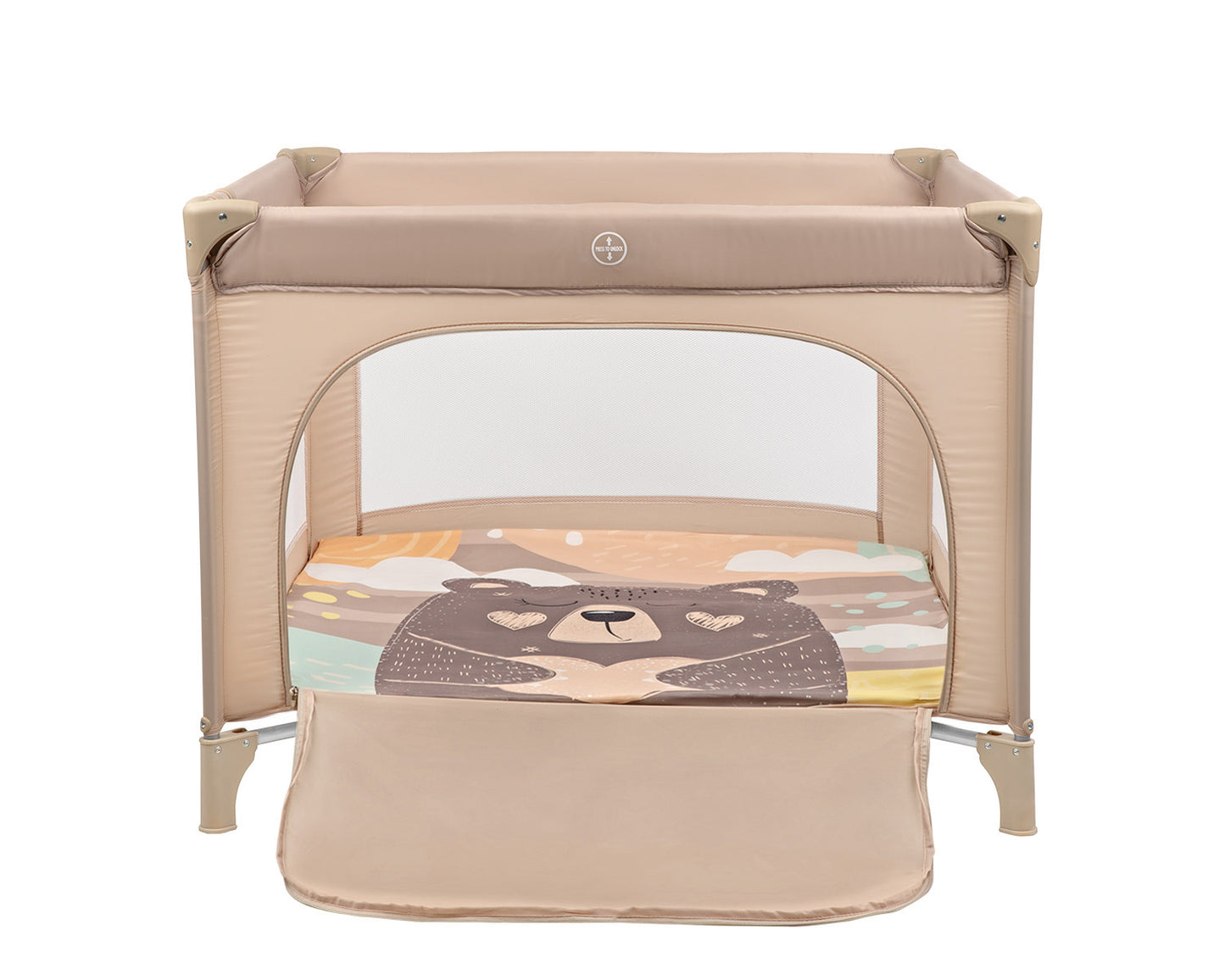 Kikkaboo Baby Cot Playpen Enjoy Beige Bear / Grey Cat / Mint Dino 2023