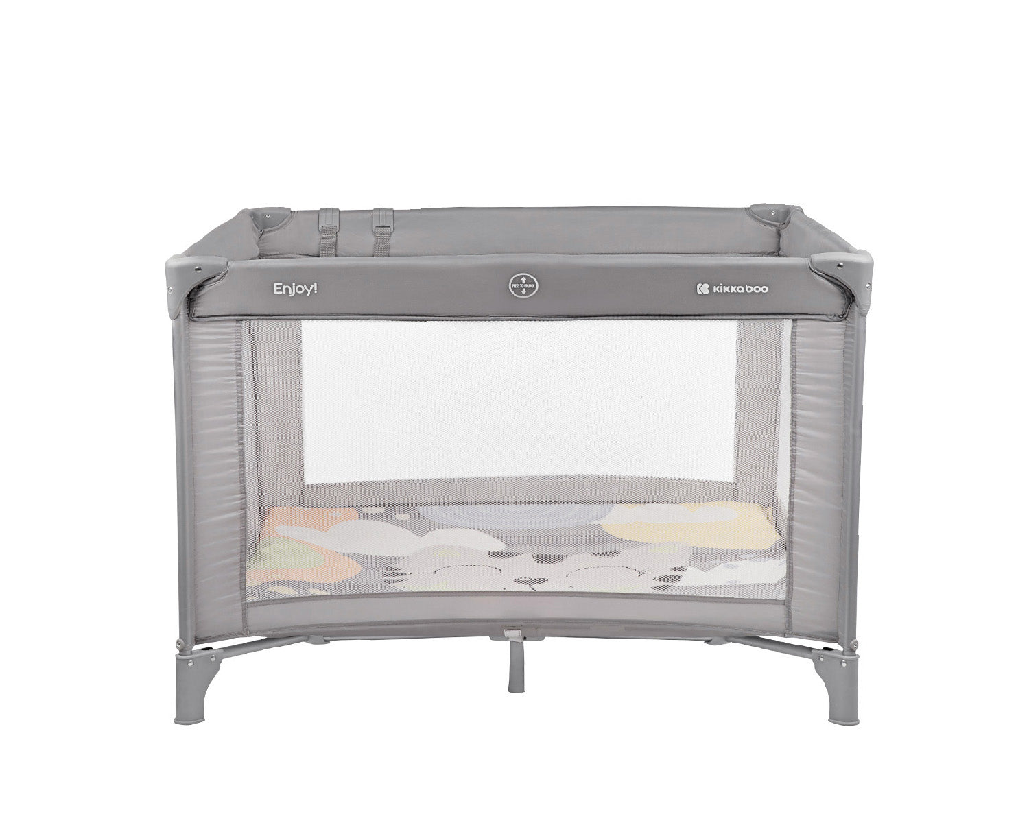 Kikkaboo Baby Cot Playpen Enjoy Beige Bear / Grey Cat / Mint Dino 2023