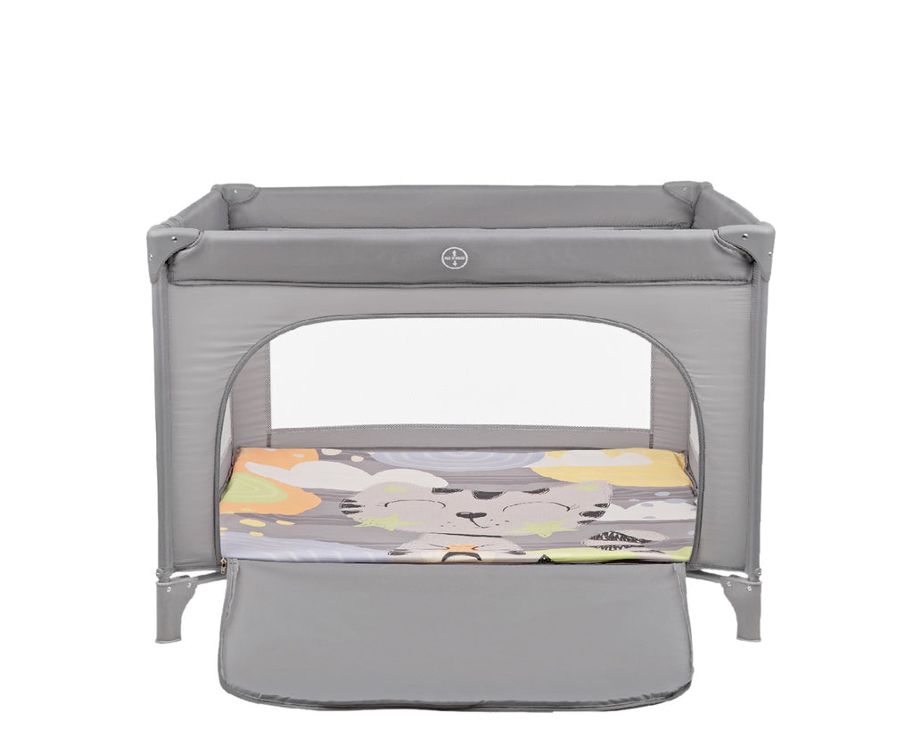 Kikkaboo Baby Cot Playpen Enjoy Beige Bear / Grey Cat / Mint Dino 2023