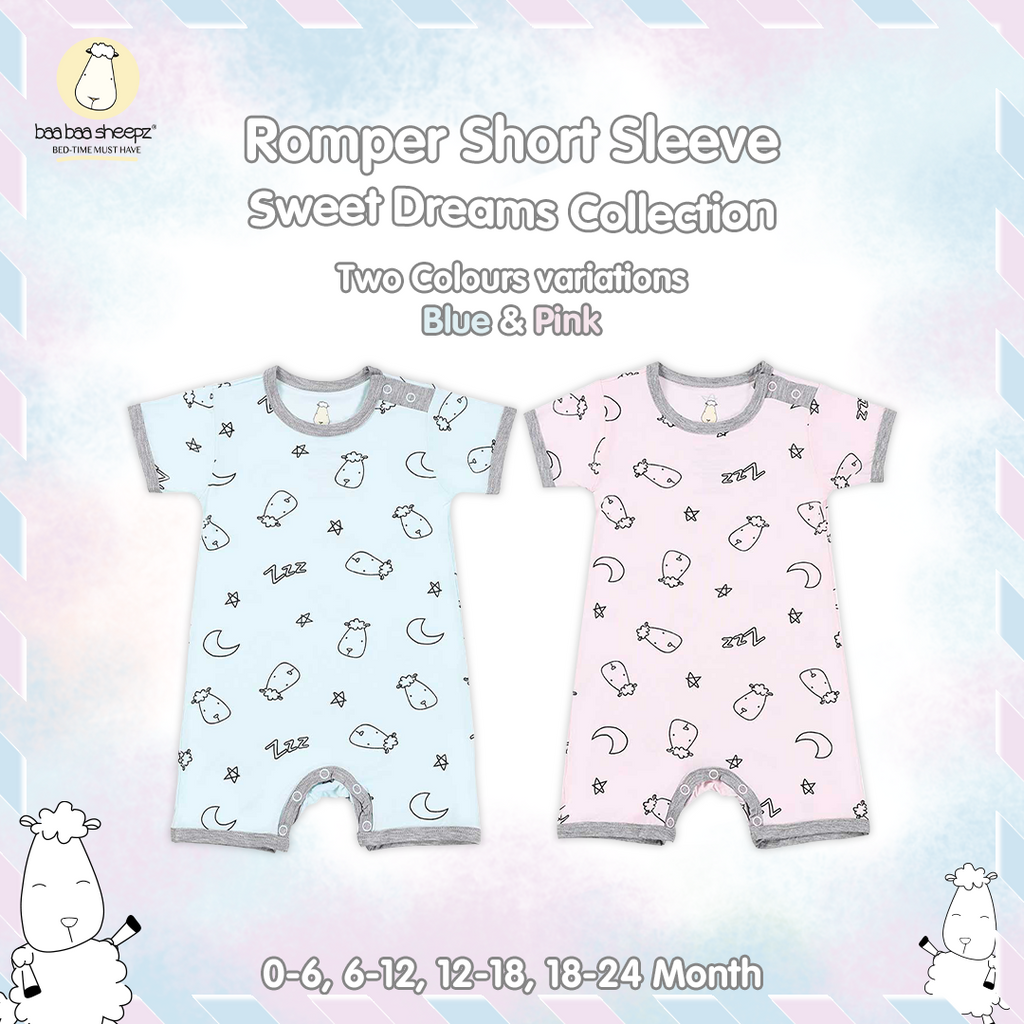 BBS Romper Short Sleeve Sweet Dreams Baa Baa Pink Blue