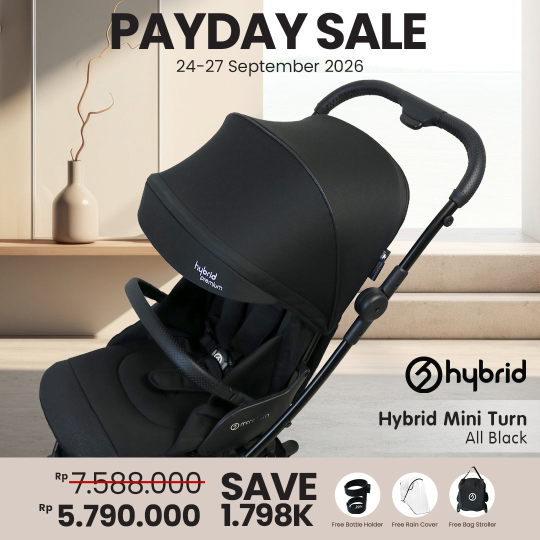 Hybrid Stroller Mini Turn Black Chassic Black (Include Raincover + Cup Holder + Front Armrest)